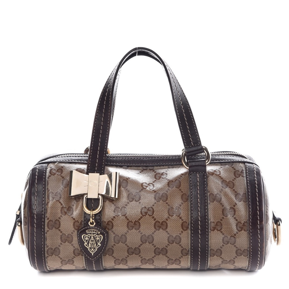 GUCCI Crystal Monogram Duchessa Small Boston Bag Brown